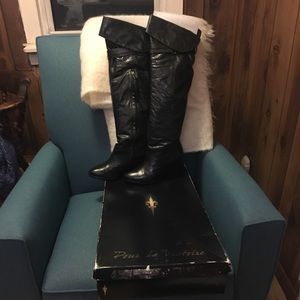 Pour La Victoire Black Leather Over-The-Knee-Boots
